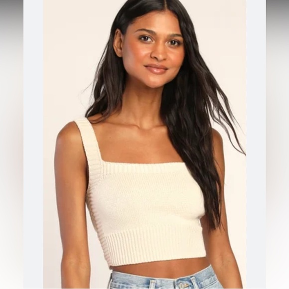 Lulu’s Knit to Mention Ivory Knit Cropped Sweater Tank Top - Picture 1 of 10